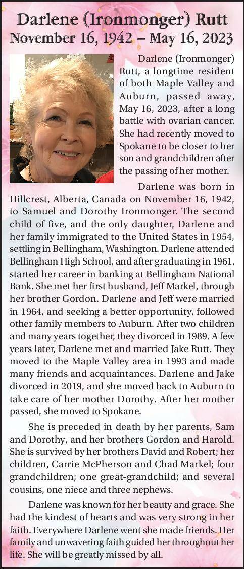 Darlene (Ironmonger) Rutt | Obituary