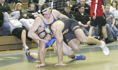 At 189 Tahoma's Nick Bayer pinned Lake Stevens' Justin Grow for first at the Region 1 4A tournament at Auburn High School