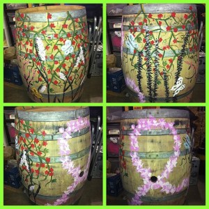 Decorated wine barrel from all angles that was auctioned off at a Valley Girls & Guys! fundraiser Thursday at DaVine.