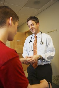 Dr. Jason Brayley evaluates a patient.