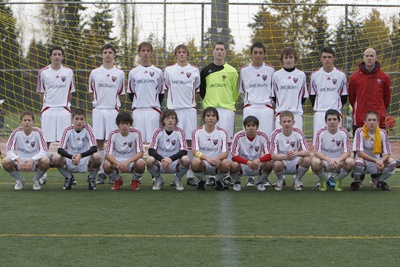 The Dos FC U16 soccer club collected 600 pounds of food for the Maple Valley Food Bank. Left to right