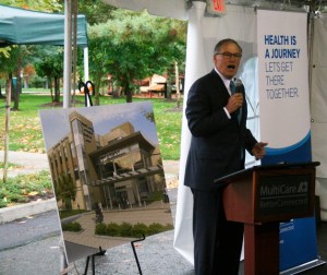 Governor Jay Inslee spoke to a large crowd at the MultiCare groundbreaking celebration in Covington Tuesday morning.