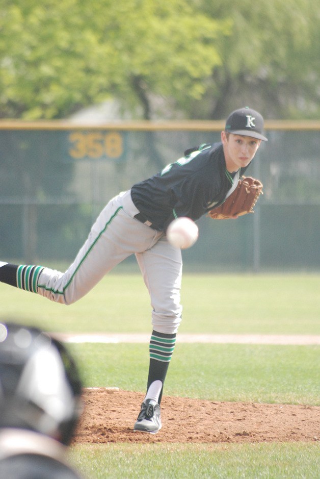 Kentwood junior Kade Kryzsko pitches during a game against South Kitsap in the West Central tournament May 11. South Kitsap won 11-1 in five innings.