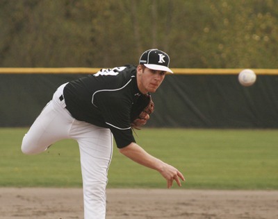 Kentwood's Avery Kain fires the ball in Friday at Kentlake. The Conks won the game 15-9 and wrapped up the SPSL North title.