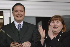 Maple Valley Mayor Bill Allison and Deputy Mayor Victoria Laise-Jonas at the ribbon cutting ceremony for the Fred Meyer at Four Corners.