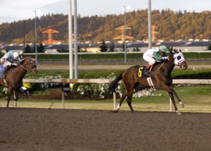 Ducoti and leading rider Leslie Mawing were the winning team Thursday in the Pete Von Reichbauer Purse for older fillies and mares at Emerald Downs.
