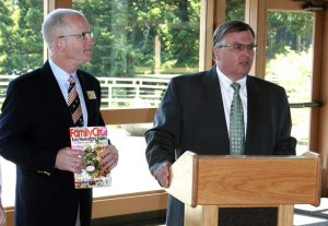 Mayor Noel Gerken (right) and City Manager David Johnston (left) at the press conference announcing the Maple Valley's award by Family Circle.