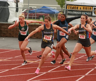 The Tahoma 400-meter track team qualifing for the finals at the 4A state track meet at Mount Tahoma High Friday