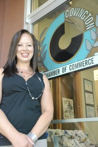 Loray Rainwater in front of her new office. She started July 30 as the president and CEO of the Covington Chamber of Commerce.