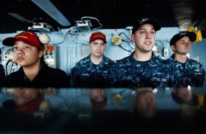 USS John C. Stennis helmsmen steered the ship north through the Puget Sound from Bremerton to Naval Magazine Indian Island