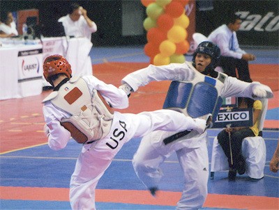 Tyler Phippen in first match against Mexico in the Pan Am Junior Taekwondo championship.