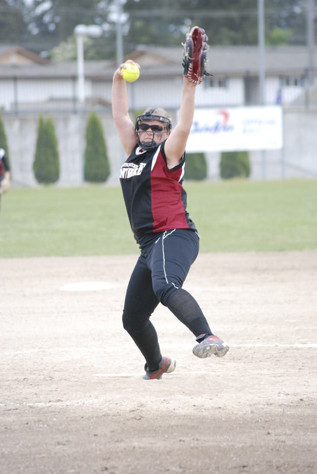Kentlake senior Hannah Sauget pitches during district tournament game against Tahoma.
