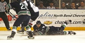 Thunderbird Jared Hauf slides across to deflect a Tri-Cities pass