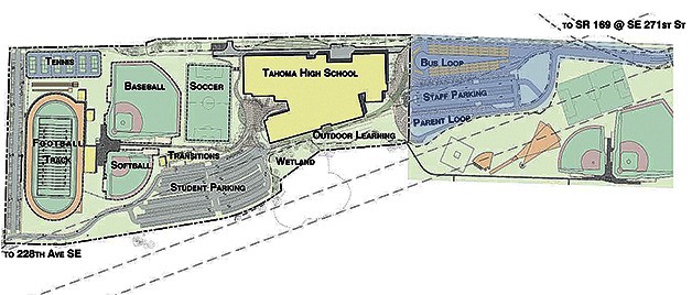 The blue shaded area is the approximate location of the 8 acres of land the City Council approved to sell to the district Monday.