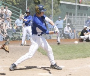 Tahoma High sophomore Spencer Hobson takes a cut in the 10-0 victory Saturday over Gig Harbor at Art Wright Field in Kent.