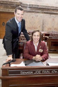 Senator Joe Fain with Senate page De'Chanelle Kalulu-Finau.