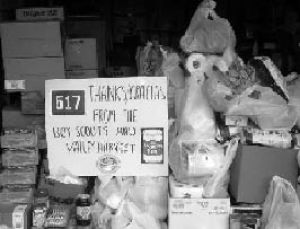 This is some of the food collected by Cub Scouts Pack 517 and Boy Scouts Troop 517 during the Scouting for Food event in March. The two groups