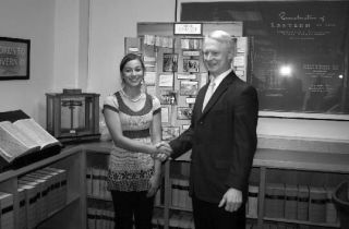 Washington Secretaryy of State Sam Reed congratulates Shannelle Cayetano
