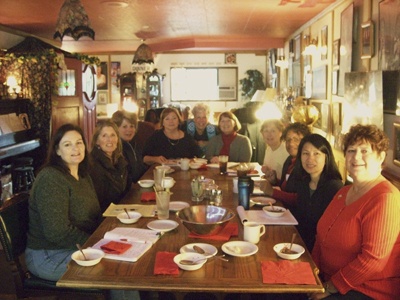 Ginger 'Mama' Passarelli Senecal and her students enjoying the first soup class Oct. 24 at Mama’s Steak and Pasta in Black Diamond.