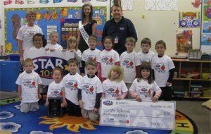 Kit Bennett (far left) with her Kindergarten class at Rainier Christian School.