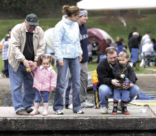 In boats or on the dock