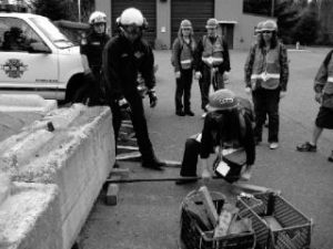 In a simulation of rescuing people trapped beneath debris
