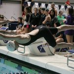 Lindsey Hanger, Tahoma senior, at the start of the 100-yard freestyle Saturday at the King County Aquatics Center. More swim photos on page 15. DENNIS BOX, The Reporter