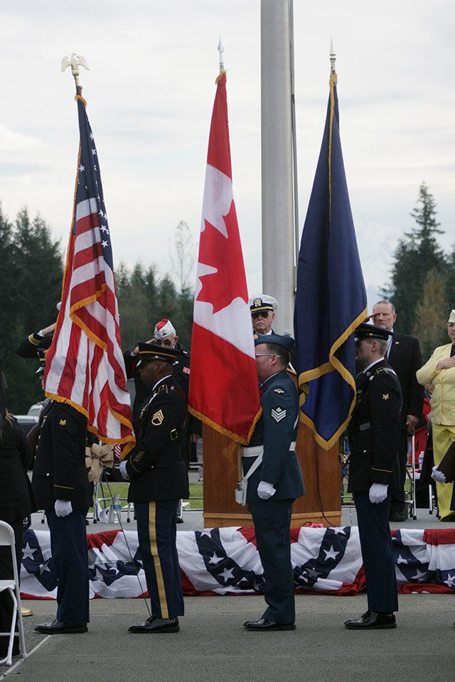 The colors were retired at the end of the ceremony Friday.