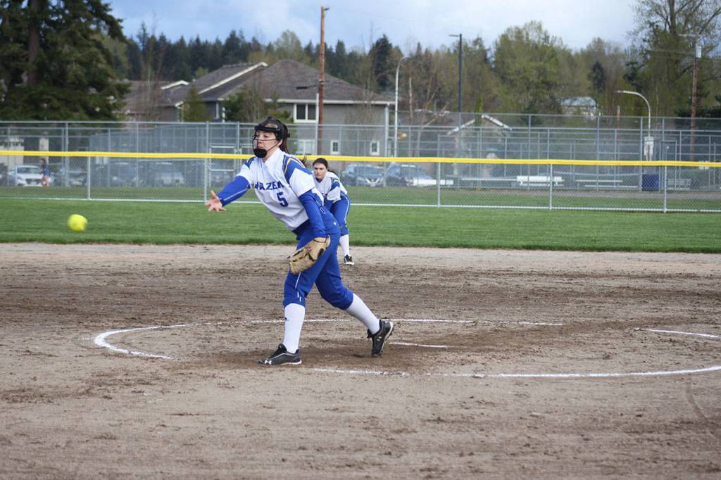 Senior Kiley Seevers releases the ball midway through the game Thursday.