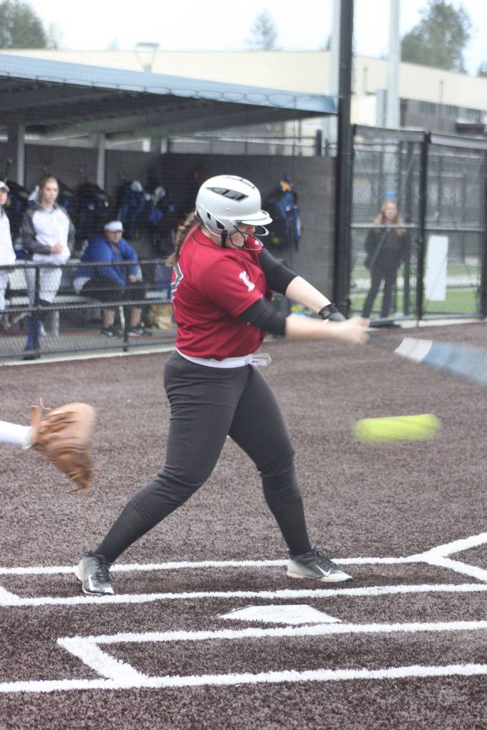 Kentlake senior Whitney Baglien swings for a pitch during Wednesday&rsquo;s game.