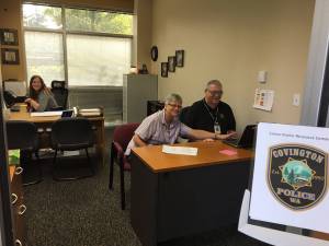Volunteers at the new victim resource center at Covington City Hall. Photo submitted by Karla Slate, communications.