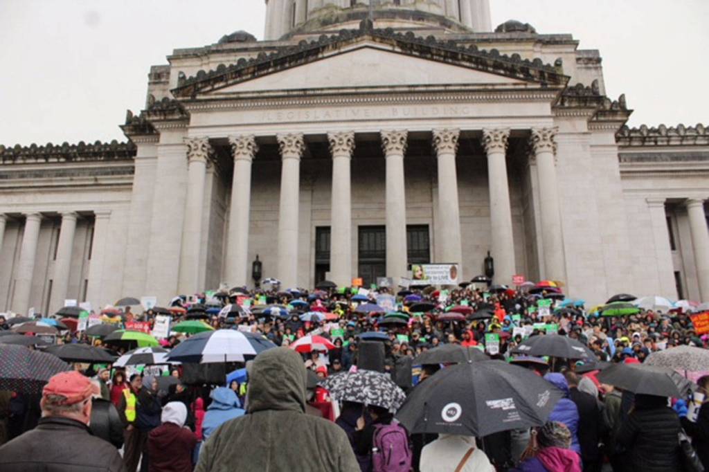 Hundreds of people turned out for the annual March for Life on Monday, Jan. 22. Most were opposed to bills heard that same day concerning abortion and contraceptive measures. Photos by Taylor McAvoy, WNPA Olympia News Bureau