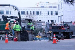 Some Enumclaw High School students will be able to move out of portables and into their new learning space much earlier than expected. Photo by Kevin Hanson