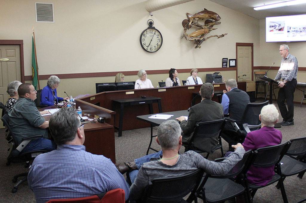Colin Lund of the developer Oakpointe presented to the Black Diamond City Council last week, letting the council know how the two housing developments in the city are coming along. Lund estimated the first new Black Diamond residents will be moving in soon. Photo by Ray Still