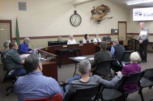 Colin Lund of the developer Oakpointe presented to the Black Diamond City Council last week, letting the council know how the two housing developments in the city are coming along. Lund estimated the first new Black Diamond residents will be moving in soon. Photo by Ray Still
