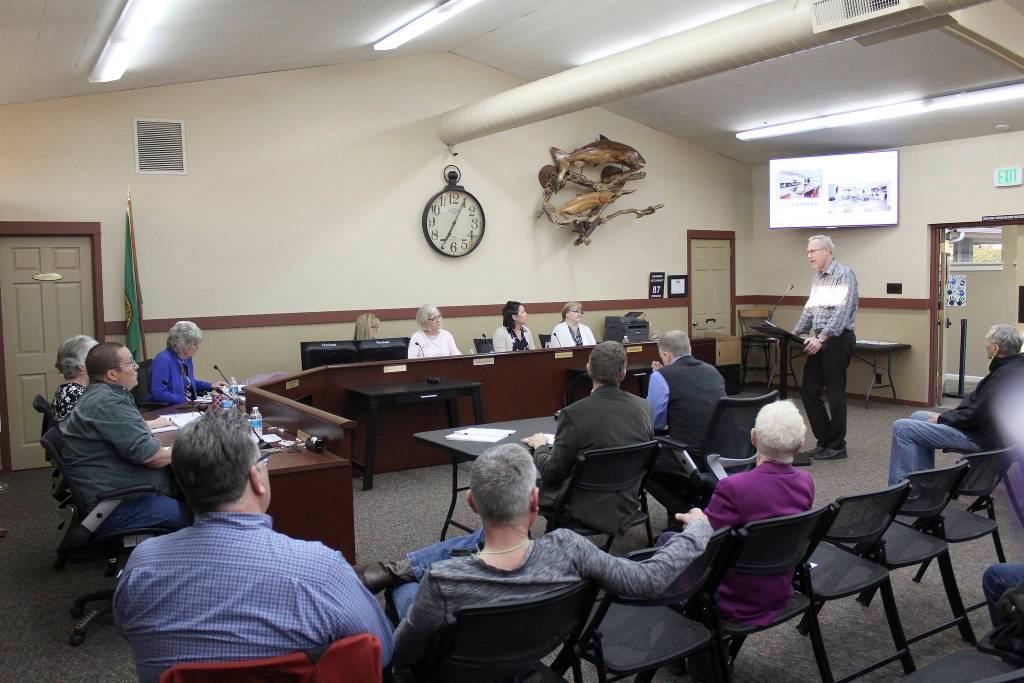 Colin Lund of the developer Oakpointe presented to the Black Diamond City Council last week, letting the council know how the two housing developments in the city are coming along. Lund estimated the first new Black Diamond residents will be moving in soon. Photo by Ray Miller-Still