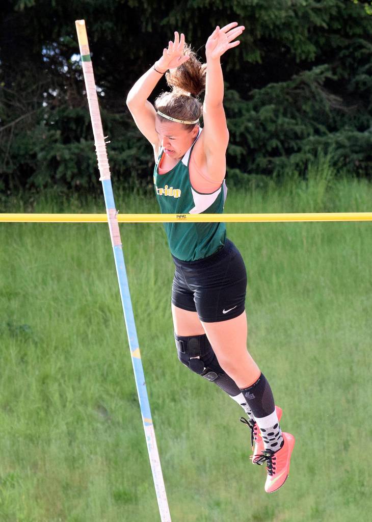 Kentridges Alexis Mallory takes second in the pole vault, clearing 9 feet, 9 inches. RACHEL CIAMPI, Kent Reporter