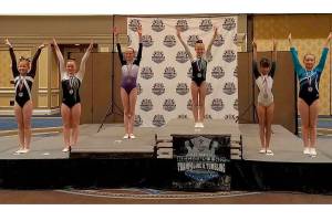 Gymnasts pose in their respected placements. Submitted photo