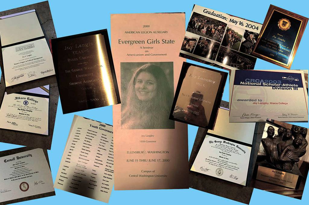 Former Mercer Island City Council candidate Joy Langley posted a photo of her various credentials  including her Cornell degree  on her website during her campaign after a group of residents questioned her education credentials. Photo courtesy of ElectJoy.com