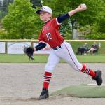 Vince Olsen delivers a pitch during the District 10 championship game. Olsen struck out seven. RACHEL CIAMPI, Auburn Reporter