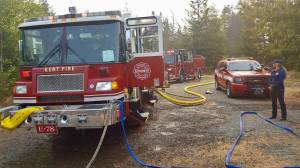 Area firefighters were on the scene, beating back a growing brush near Highway 18 on Sunday. COURTESY PHOTO, Puget Sound RFA