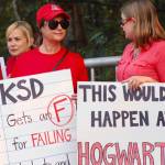 Members of the Kent Association of Paraeducators rally outside school district offices Wednesday, Aug. 22. Like teachers, paras were seeking higher wages. MARK KLAAS, Kent Reporter