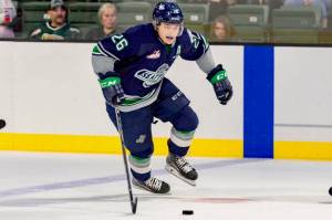 The Thunderbirds Nolan Volcan scored a pair of goals in a 3-2 preseason loss to Everett on Saturday night. COURTESY PHOTO, Brian Liesse, T-Birds