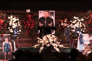 Image courtesy Enumclaw School District                                Greg Daulton, lead pastor at Mount Rainier Christian Center, led Kione Gills memorial service Sept 17. The service was recorded, and the Enumclaw School District has produced a video with clips from the service to promote the upcoming suicide prevention event.