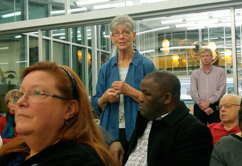 ROBERT WHALE, Auburn Reporter                                Covington Councilmember Margaret Harto was among the many city leaders who spoke at the recent town hall at the Auburn Library.