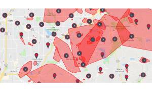 A screenshot image of the power outages in the Covington, Maple Valley area, pulled from the Puget Sound Energy Website.