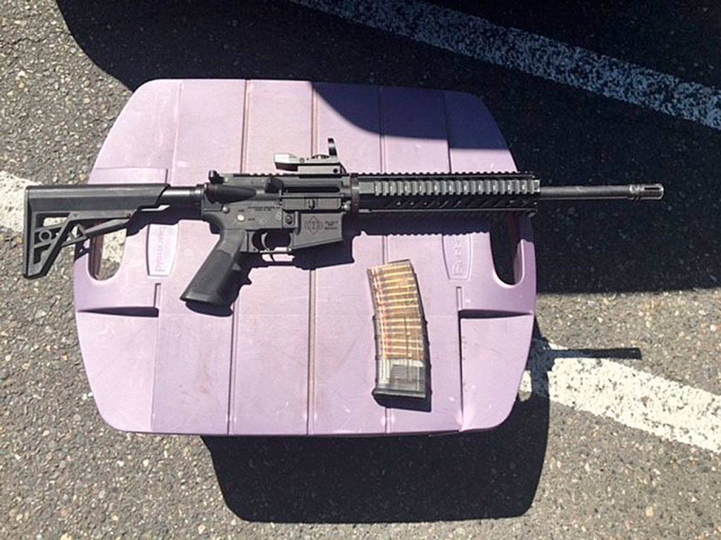 AR-15 rifle and a loaded magazine that were recovered from a suspect in a shooting incident at the Kent Station parking garage. Photo courtesy of King County Sheriffs Office