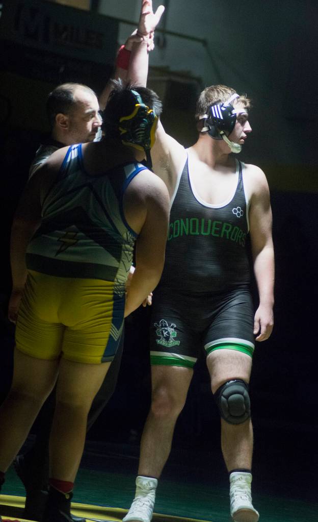 Kentwoods Derek Kersey triumphs at 220 pounds.                                Photos by Kayse Angel