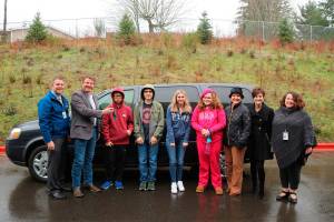 Maple Valley Mayor Sean Kelly, Councilmember Reagan Dunn, Tahoma High School students, teacher Heidi Melcher, teacher Therese Miller and Tahoma High School Assistant Principal Kara Runge. Submitted photo
