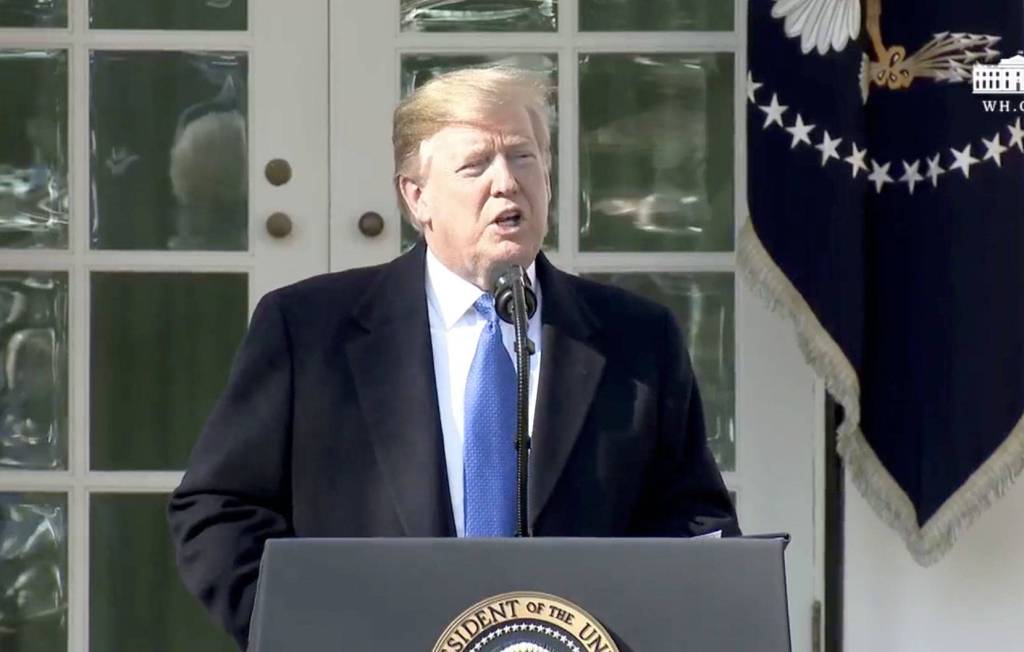 President Donald Trump declares a national emergency Friday, Feb. 15. Screenshot taken from official White House video